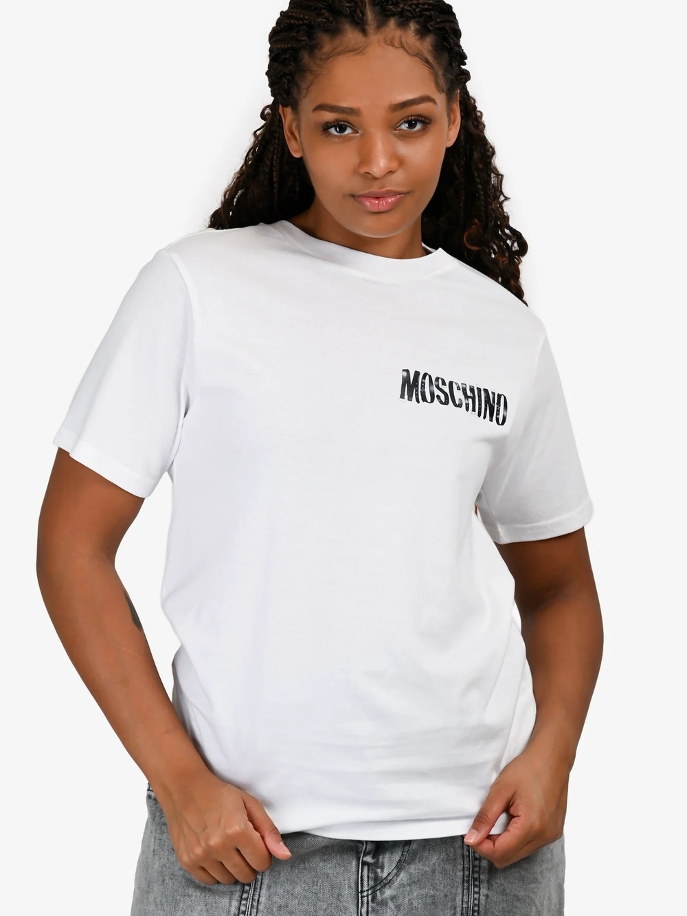 Moschino White Graphic Chest Logo Tee